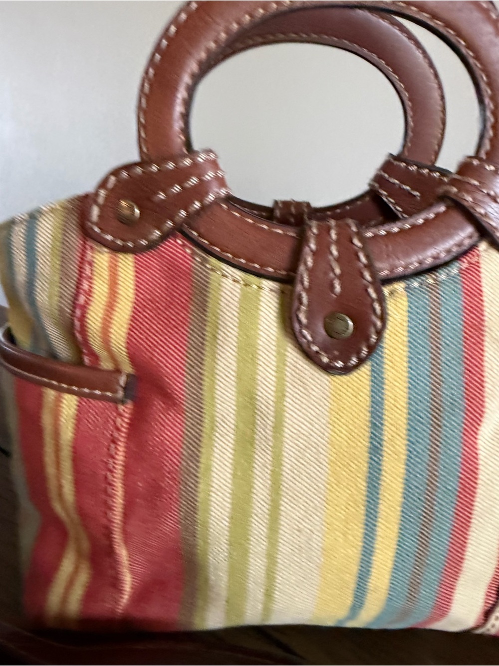 Vintage Fossil Canvas Boho Purse Multicolor Striped Bag Leather Shoulder Bag - Picture 4 of 15